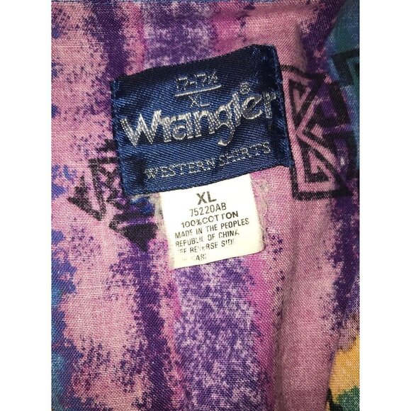Wrangler 1990's Vintage South Western Aztec Style Print Long Sleeve Button Up XL - Picture 7 of 12